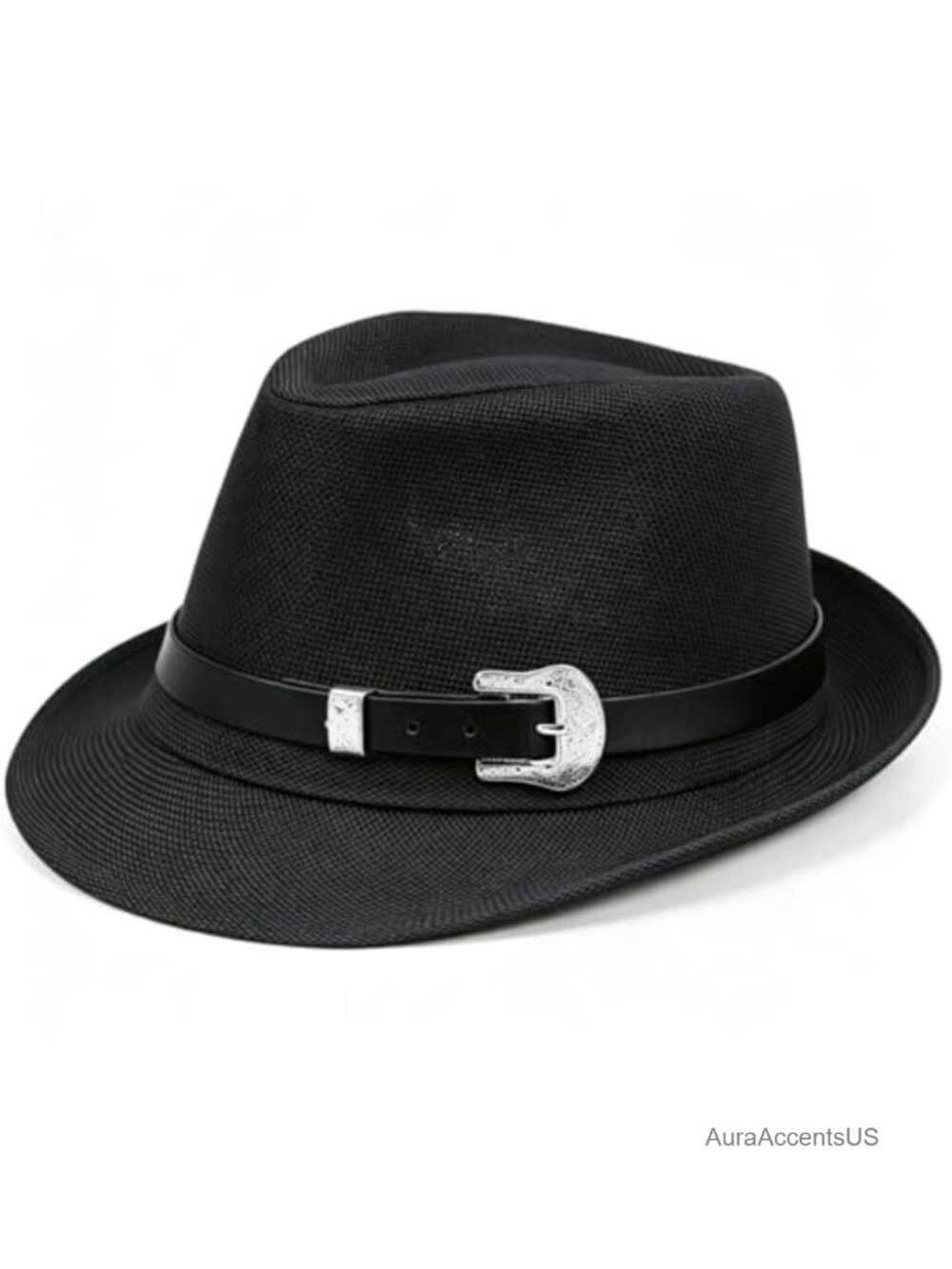 Classic Fedora Hat Polyester Short Brim Panama Summer Beach Hat Belt Buckle